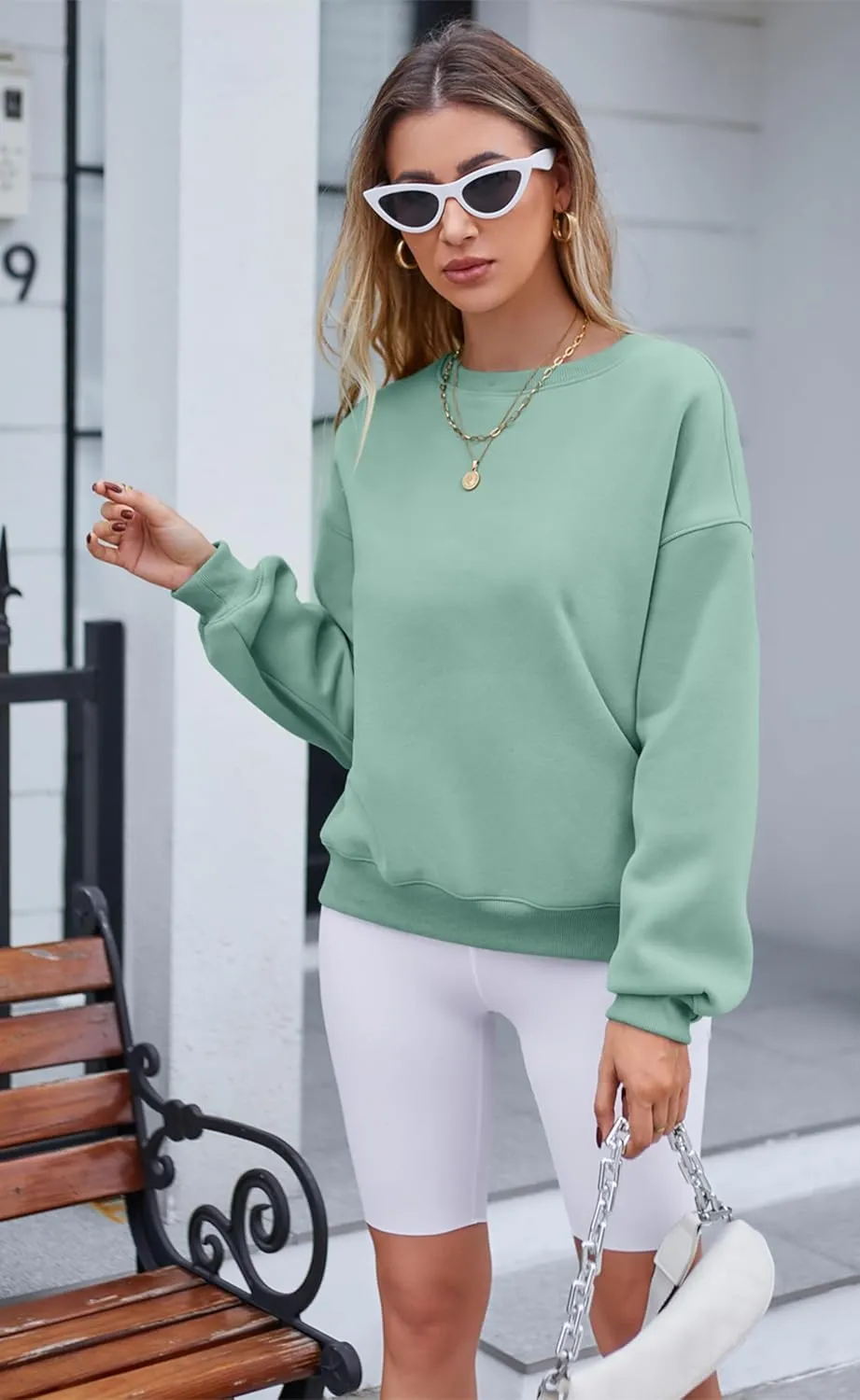 Hount Women's Crew Neck Sweatshirt Oversized Pullover Casual Fleece Long Sleeve Loose Fit Top Shirt Fashion 2024 Fall Clothes