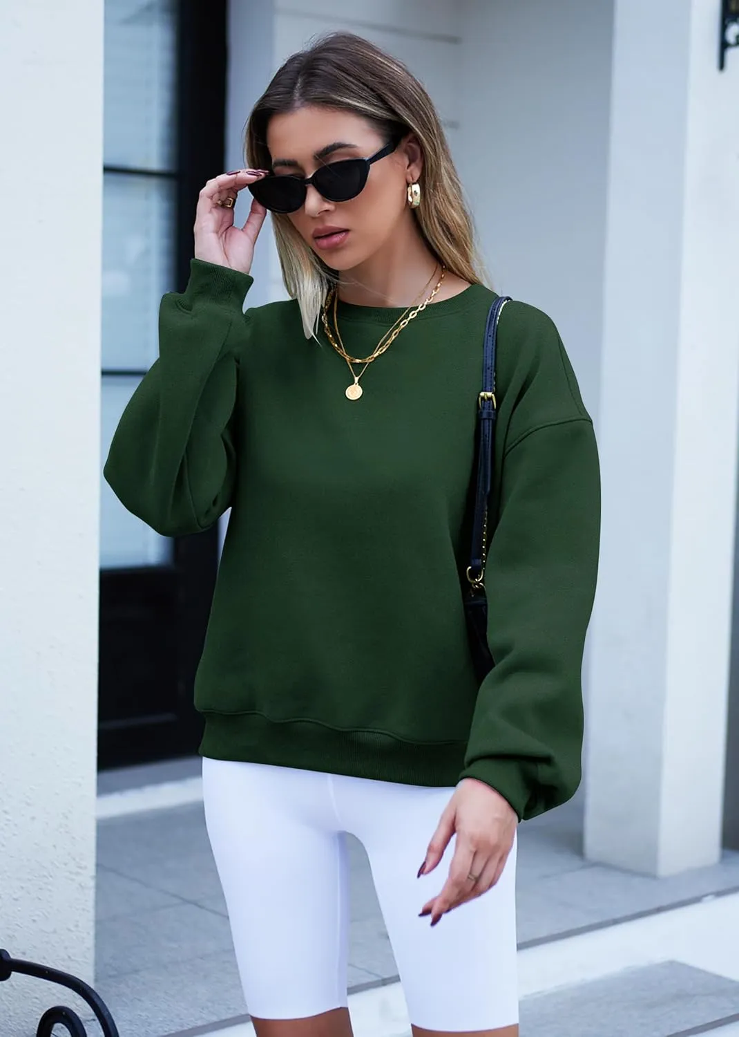 Hount Women's Crew Neck Sweatshirt Oversized Pullover Casual Fleece Long Sleeve Loose Fit Top Shirt Fashion 2024 Fall Clothes