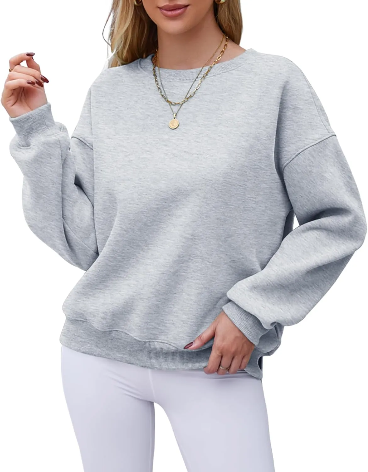 Hount Women's Crew Neck Sweatshirt Oversized Pullover Casual Fleece Long Sleeve Loose Fit Top Shirt Fashion 2024 Fall Clothes