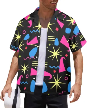 HUGLAZY 80s 90s Outfit Hawaiian Shirt for Men Big and Tall Short Sleeve Button Down Shirts Funny Party Outfit