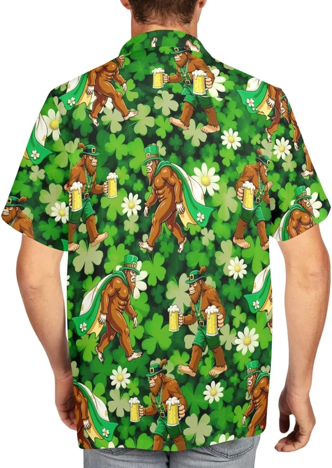 HUGLAZY Bigfoot Hawaiian Shirt for Men Bigfoot Christmas Shirts Button Down Short Sleeve Funny Party Outfit