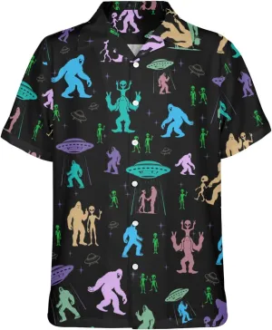 HUGLAZY Bigfoot Hawaiian Shirt for Men Bigfoot Christmas Shirts Button Down Short Sleeve Funny Party Outfit