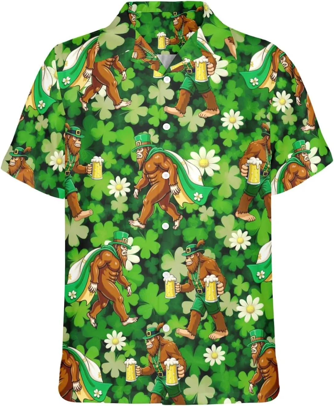 HUGLAZY Bigfoot Hawaiian Shirt for Men Bigfoot Christmas Shirts Button Down Short Sleeve Funny Party Outfit