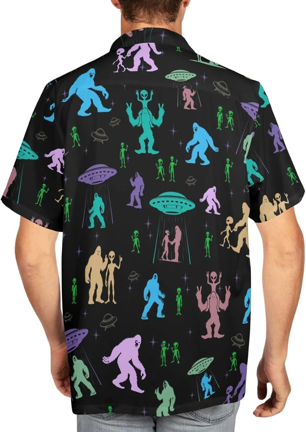 HUGLAZY Bigfoot Hawaiian Shirt for Men Bigfoot Christmas Shirts Button Down Short Sleeve Funny Party Outfit