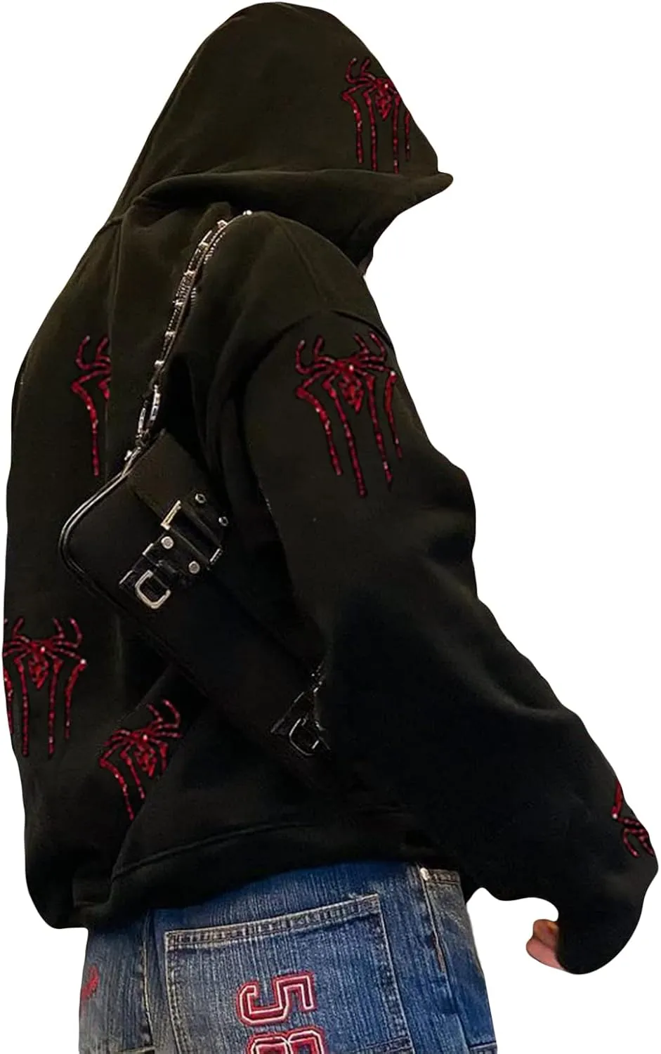 ICNGLKSND Women Zip Up Hoodie Sweatshirt Solid Color Oversized Casual Coat Fall Goth Jacket Streetwear