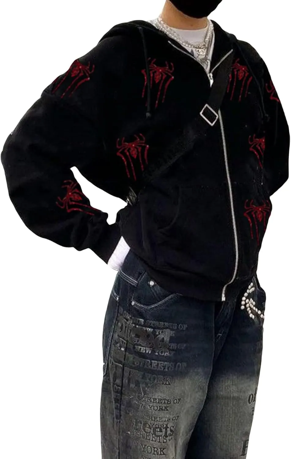 ICNGLKSND Women Zip Up Hoodie Sweatshirt Solid Color Oversized Casual Coat Fall Goth Jacket Streetwear