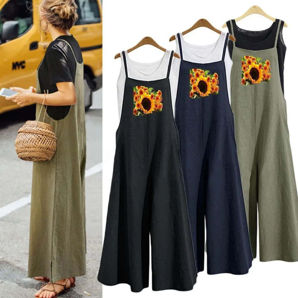 IMAYONDIA Women's Jumpsuits Casual Long Rompers Wide Leg Baggy Bibs Overalls Pants S-5XL