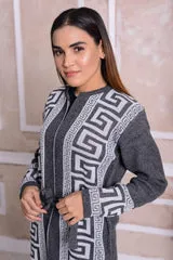 Imported Front Open Gunpowder & Grey Patterned Cozy Belted Cardigan Sweater - (CGN58)