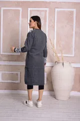 Imported Front Open Gunpowder & Grey Patterned Cozy Belted Cardigan Sweater - (CGN58)
