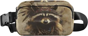 Indian Raccoon Fanny Pack Water Resistant, Women Men Waist Pack Sling Bag Purse for Travel Hiking