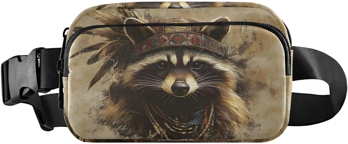 Indian Raccoon Fanny Pack Water Resistant, Women Men Waist Pack Sling Bag Purse for Travel Hiking