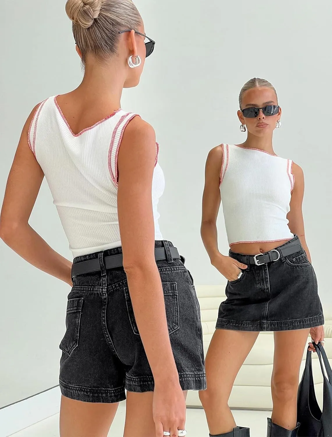 IWD Jean Skorts for Woman 2025 Trendy High Waisted Y2k Mini Skirt Stretchy Denim Shorts Skort Country Concert Outfits