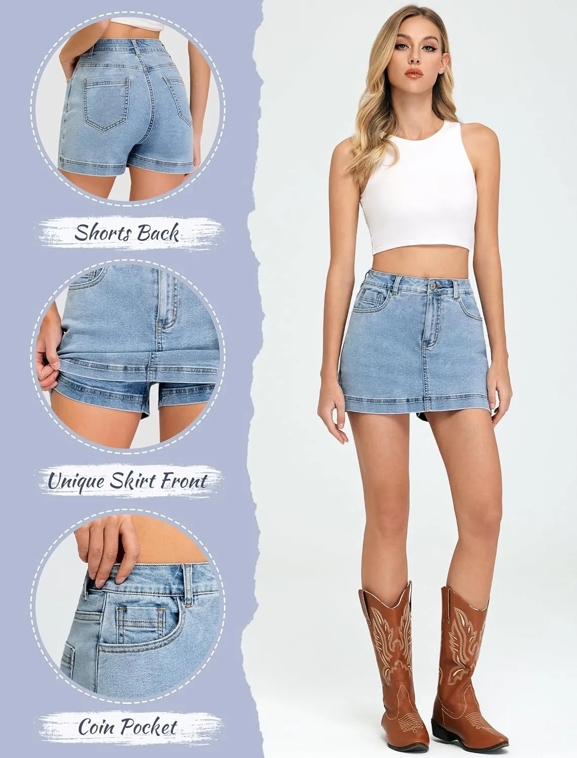 IWD Jean Skorts for Woman 2025 Trendy High Waisted Y2k Mini Skirt Stretchy Denim Shorts Skort Country Concert Outfits
