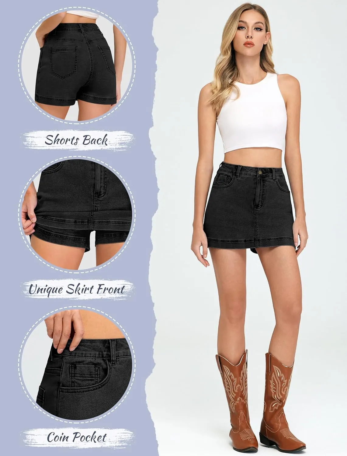 IWD Jean Skorts for Woman 2025 Trendy High Waisted Y2k Mini Skirt Stretchy Denim Shorts Skort Country Concert Outfits