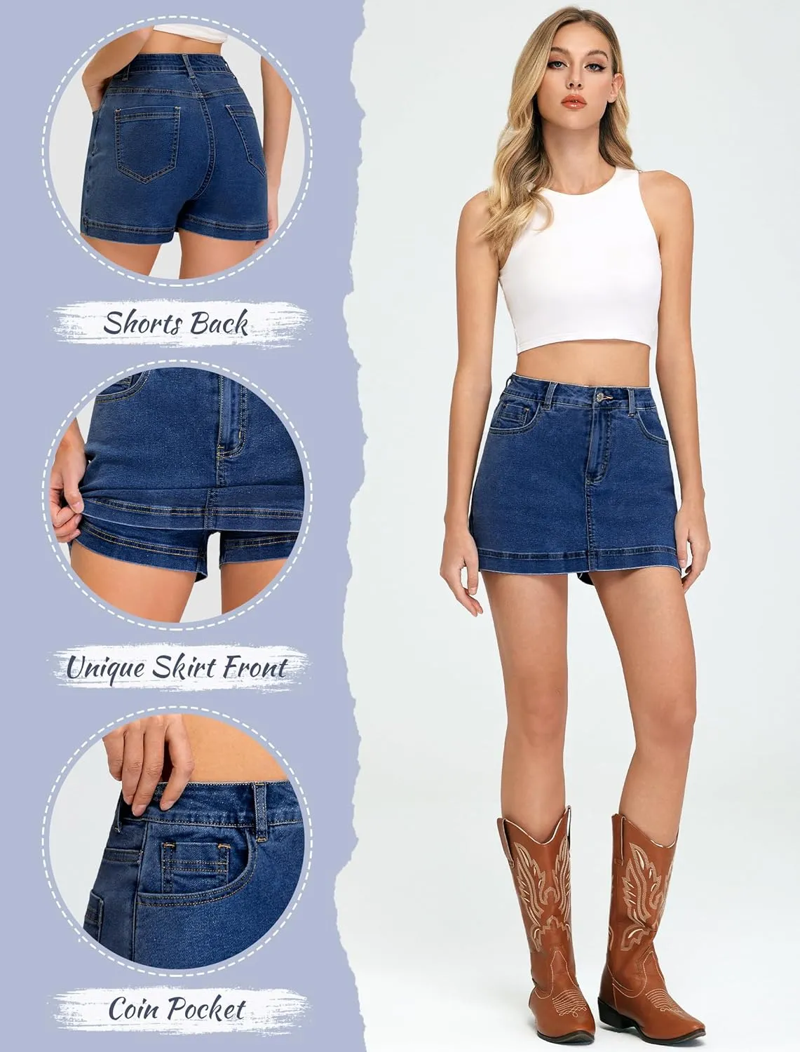 IWD Jean Skorts for Woman 2025 Trendy High Waisted Y2k Mini Skirt Stretchy Denim Shorts Skort Country Concert Outfits