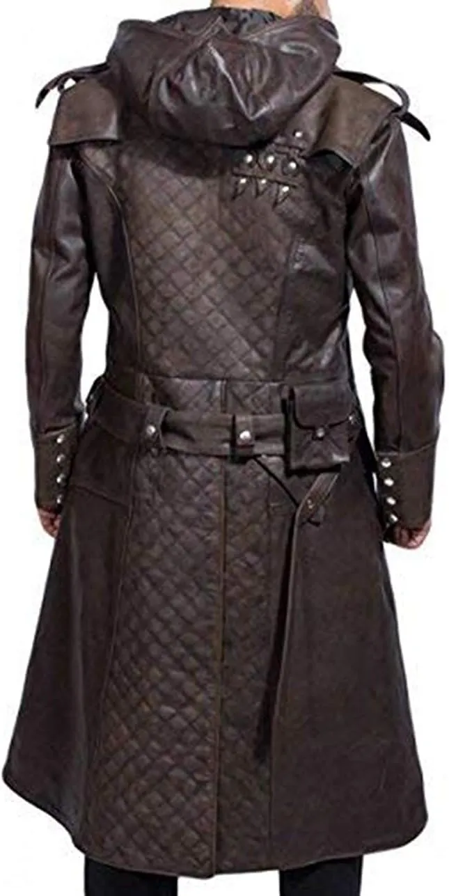 Jacket Craft Men's Assassin Brown Genuine Leather Trench Costume Coat