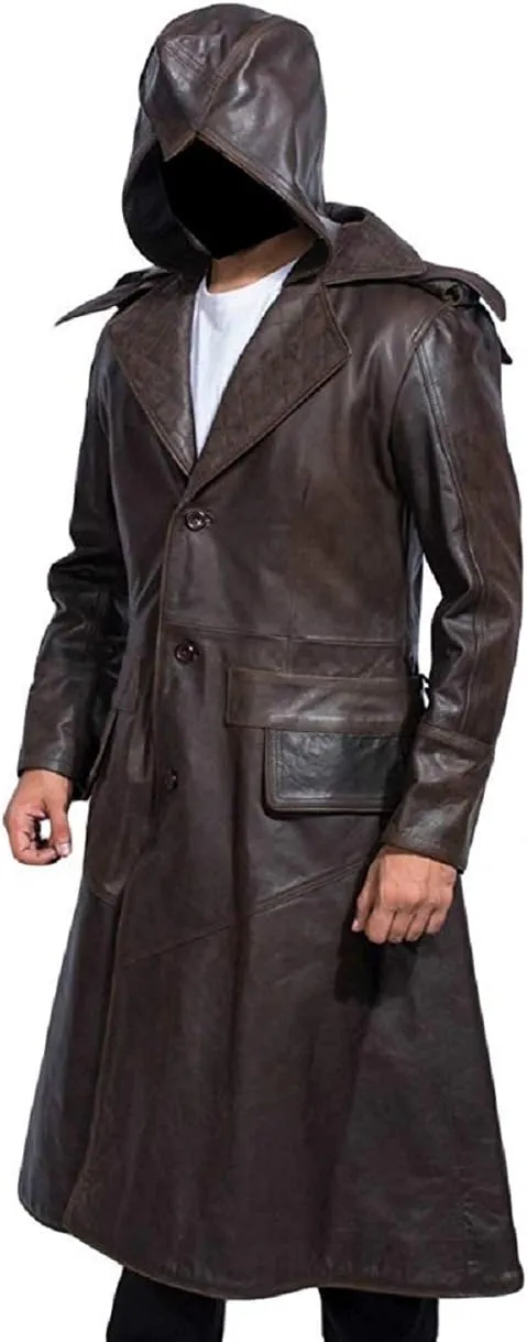 Jacket Craft Men's Assassin Brown Genuine Leather Trench Costume Coat
