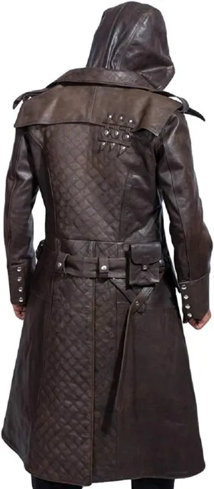 Jacket Craft Men's Assassin Brown Genuine Leather Trench Costume Coat