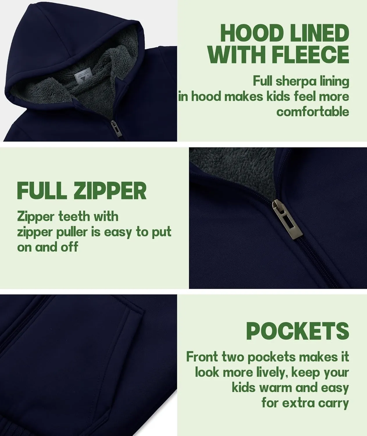 JACKETOWN Hoodie for Boys Fleece Jacket Zip Up Sherpa Lined Hooded Sweatshirts with Two Pockets 6-15 Years Old