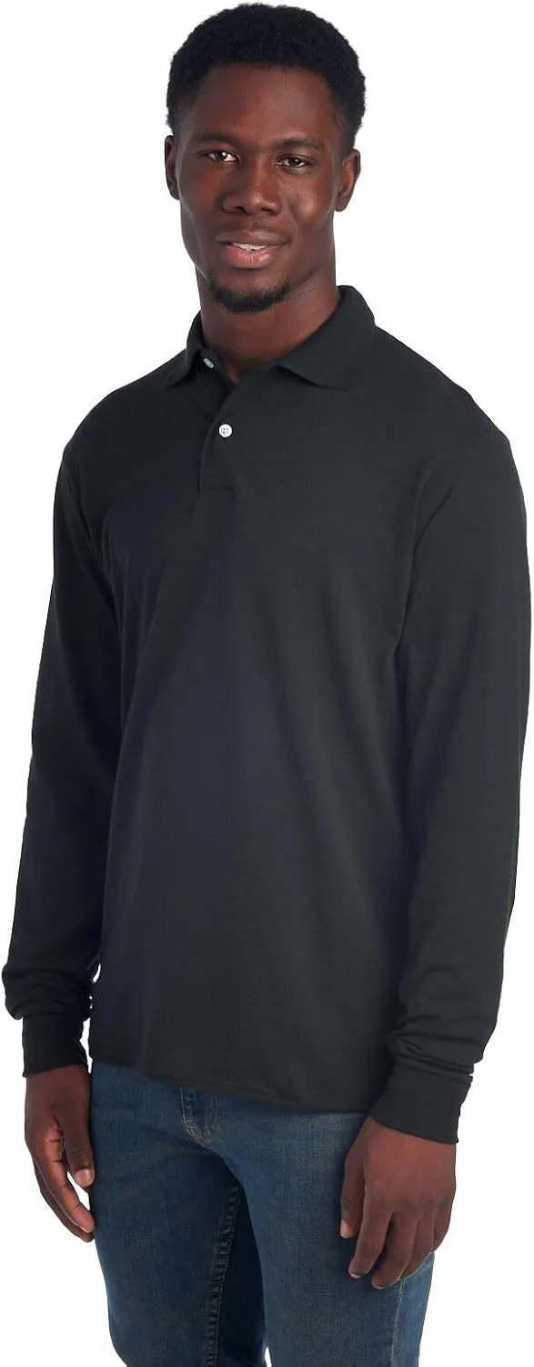 Jerzees Men's Long Sleeve Polo Shirts, Cotton Blend, Two Button Closure, Regular Fit, Sizes S-2x