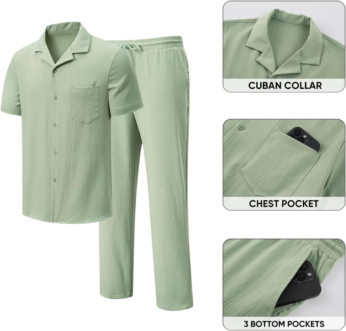JMIERR Men 2 Piece Beach Vacation Outfit Pants Set Summer Cool Short Sleeve Casual Shirts