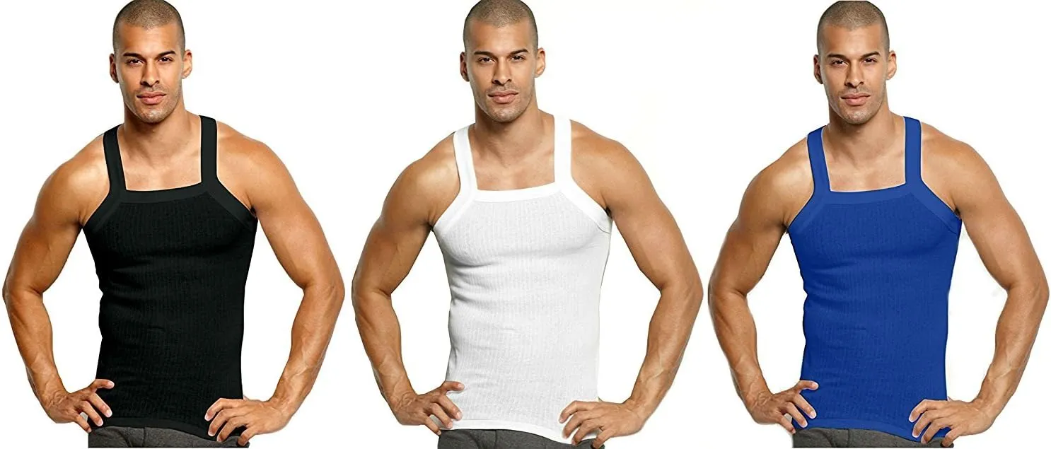John Son Super Heavy Weight Square Cut Tank Top - 3 Pack (2XL, Black/White/Royal Blue)