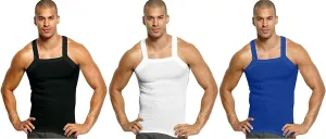 John Son Super Heavy Weight Square Cut Tank Top - 3 Pack (2XL, Black/White/Royal Blue)