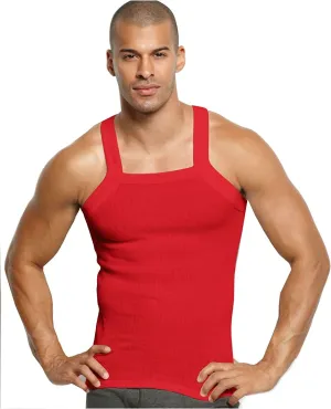 John Son Super Heavy Weight Square Cut Tank Top - 3 Pack (Large, Red)