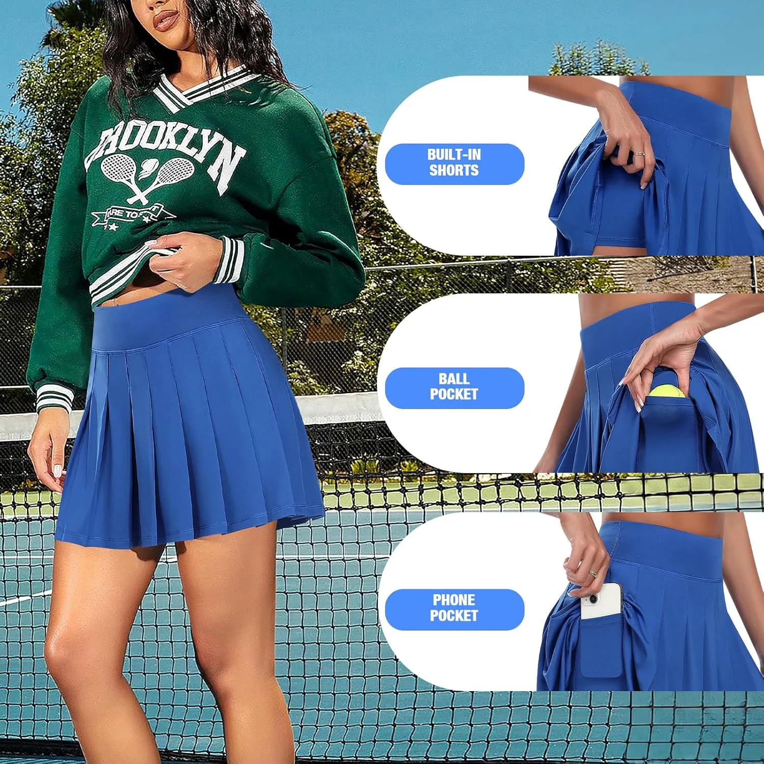 JoyGirl Womens Pleated Skirt with Shorts Tennis Skirt School Uniform Skirt Mini Skater Skirts Skorts with Pockets
