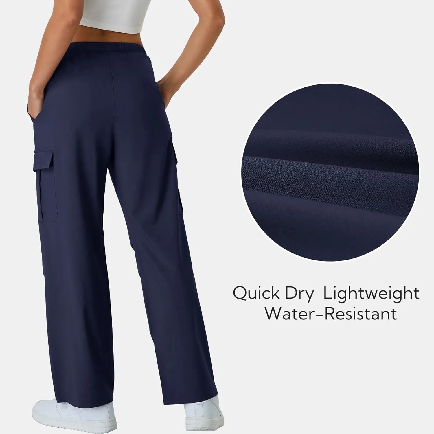 keriffe Women's Cargo Pants Quick Dry Lightweight Water-Resistant Hiking Pants Elastic High Waisted Drawstring 4 Pockets