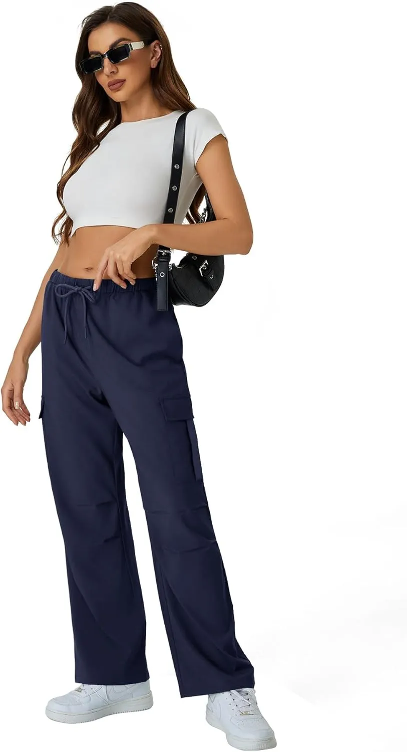 keriffe Women's Cargo Pants Quick Dry Lightweight Water-Resistant Hiking Pants Elastic High Waisted Drawstring 4 Pockets