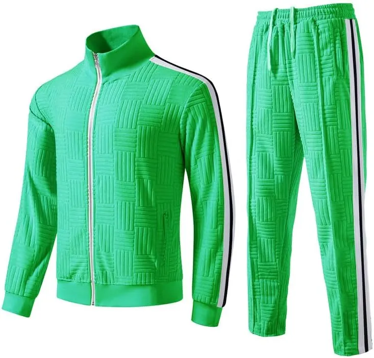 KISSQIQI Men's 2 Pieces Full Zip Tracksuits Golden Velvet Casual Outfits Thickening Sport Suits Jacket & Pants Fitness Tracksuit Sets