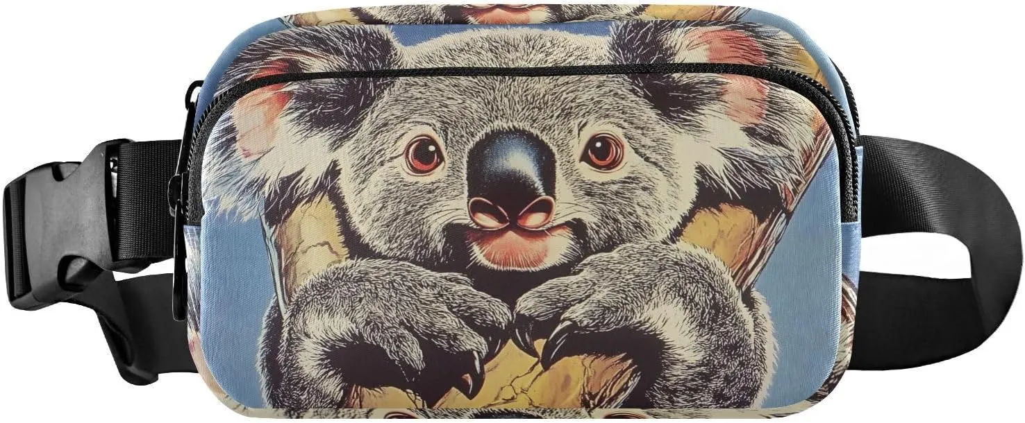 Koala on Tree Fanny Pack Water Resistant, Women Men Waist Pack Sling Bag Purse for Travel Hiking