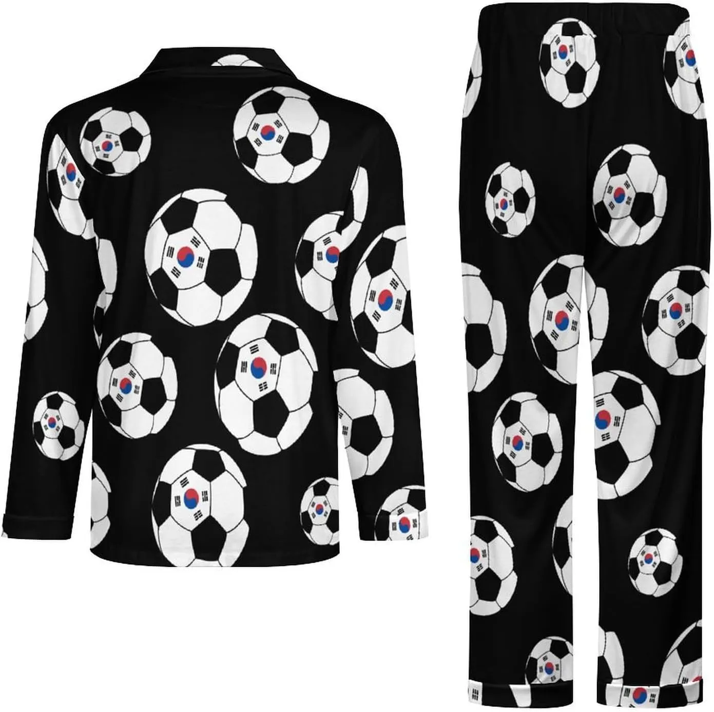 Korea Soccer 2 PCS Men Pajama Set Long Sleeve Button-down Shirts Tops & Sleep Pants Loungewear