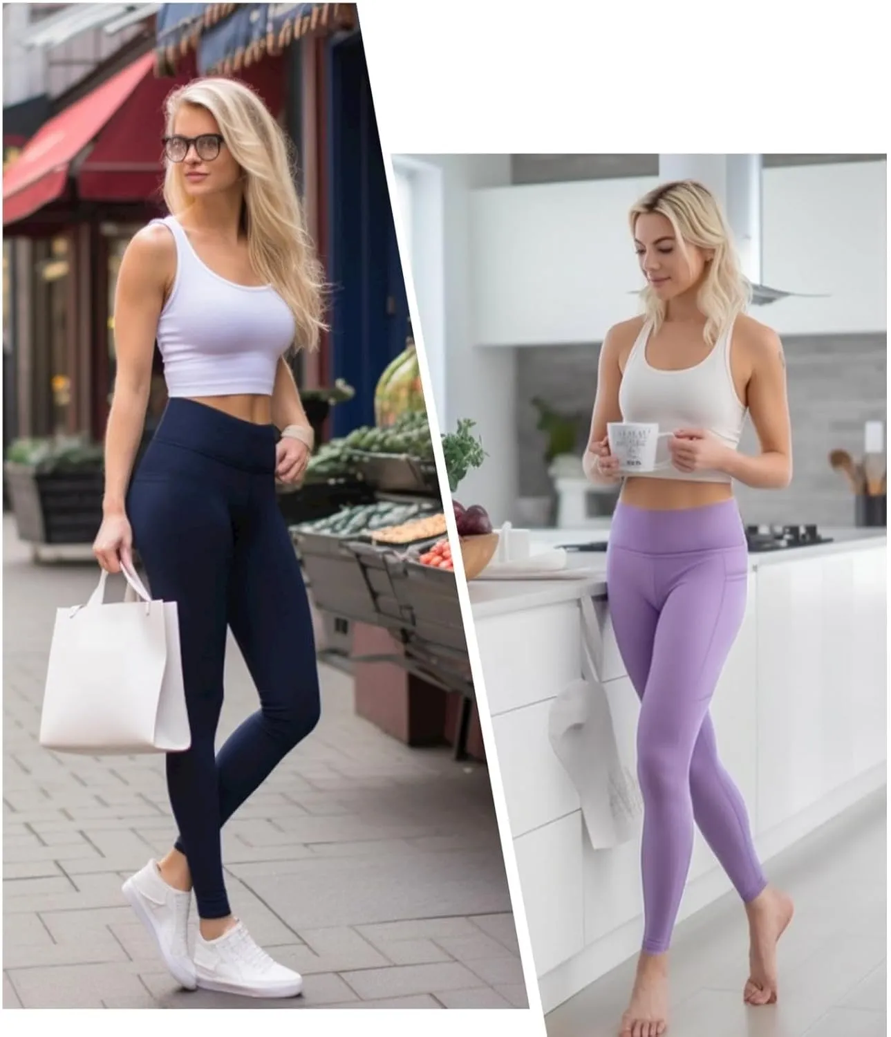 KOWBEAR Womens Yoga Leggings 4-Way Stretch High Waisted Tummy Control Pant with Pocket Workout Athletic Gym Casual Pants