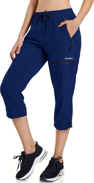 Ksmien Women's Lightweight Hiking Capri Pants Quick Dry Workout Cargo Capris Water Resistant UPF 50  Zipped Pockets