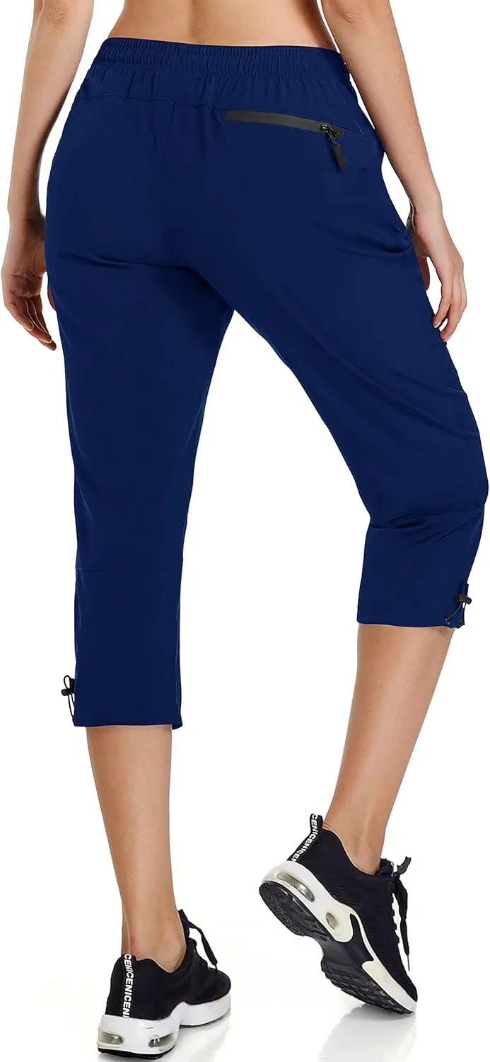 Ksmien Women's Lightweight Hiking Capri Pants Quick Dry Workout Cargo Capris Water Resistant UPF 50  Zipped Pockets