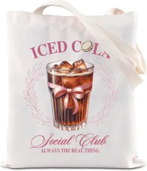 KUIYAI Iced Drink Social Club Tote Bag Coquette Soda Bag Ices Soda Lovers Shoulder Bag Soft Girlie Gift Soft Drink Gift