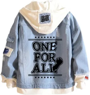 Kvikci Anime Jacket Cosplay Hooded Sweatshirt Men Fake Two Jeans Jacket Coat