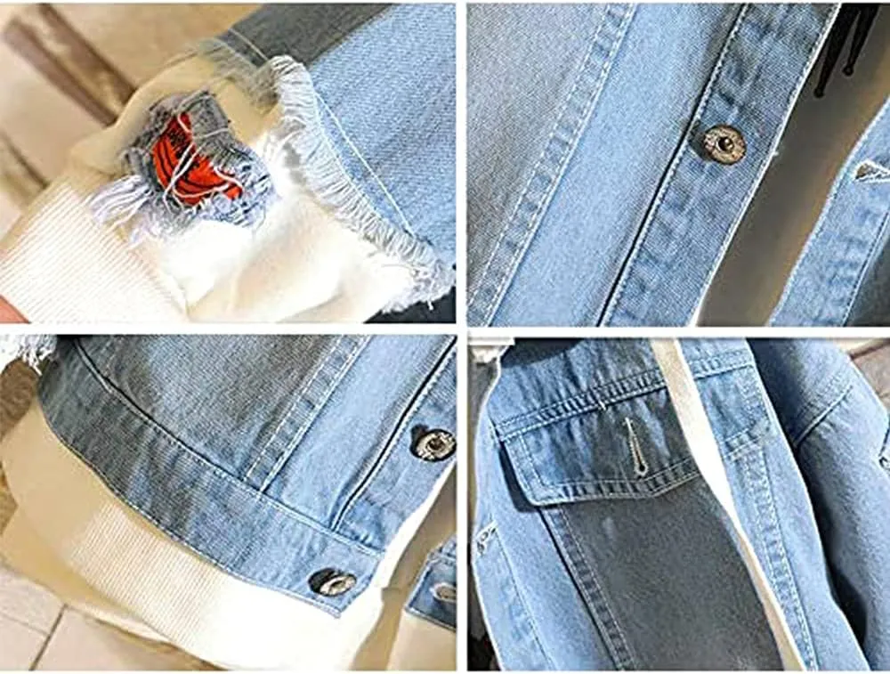 Kvikci Anime Jacket Cosplay Hooded Sweatshirt Men Fake Two Jeans Jacket Coat