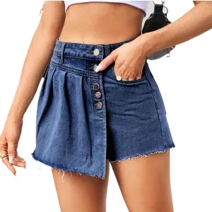 LAFOURAM Womens Denim Skirt Summer A Line High Waisted Cute Irregular Hem Mini Jean Skirts