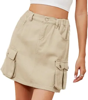 LAFOURAM Womens Denim Skirt Summer with Pockets A Line High Waisted Western Mini Jean Shorts