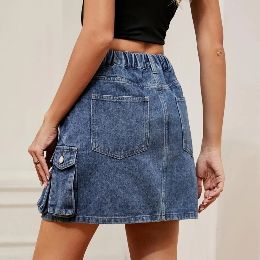 LAFOURAM Womens Denim Skirt Summer with Pockets A Line High Waisted Western Mini Jean Shorts