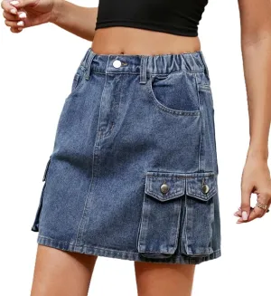 LAFOURAM Womens Denim Skirt Summer with Pockets A Line High Waisted Western Mini Jean Shorts