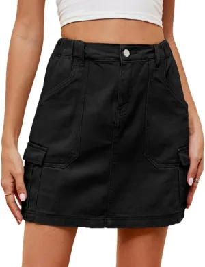 LAFOURAM Womens Denim Skirt Summer with Pockets A Line High Waisted Y2K Cargo Mini Jean Skirts