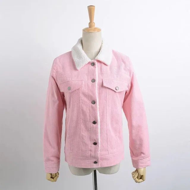 Lambs wool Coat spring women basic coats lambs wool corduroy jacket