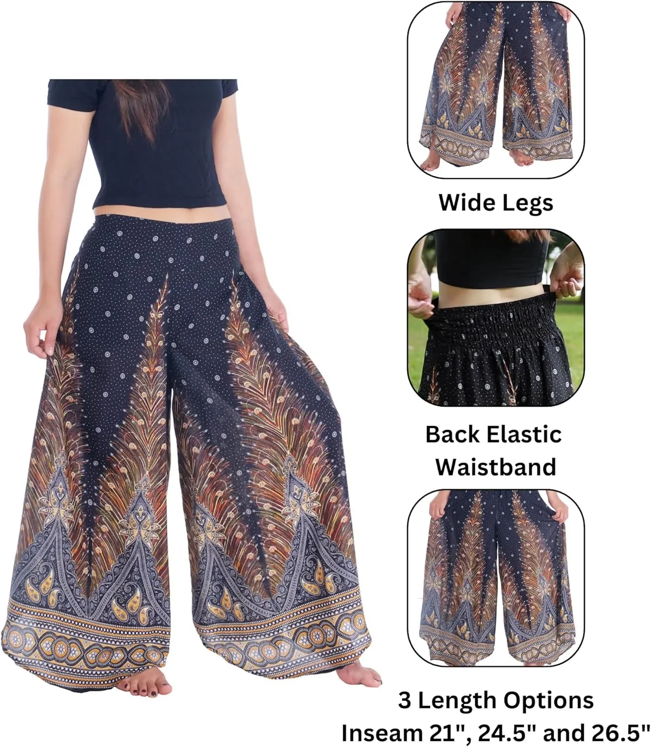 Lannaclothesdesign Palazzo Pants for Women Wide Leg Boho Harem Yoga Pants S M L XL Sizes