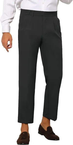 Lars Amadeus Cropped Dress Pants for Men's Slim Fit Pleated Front Solid Business Chino Trousers