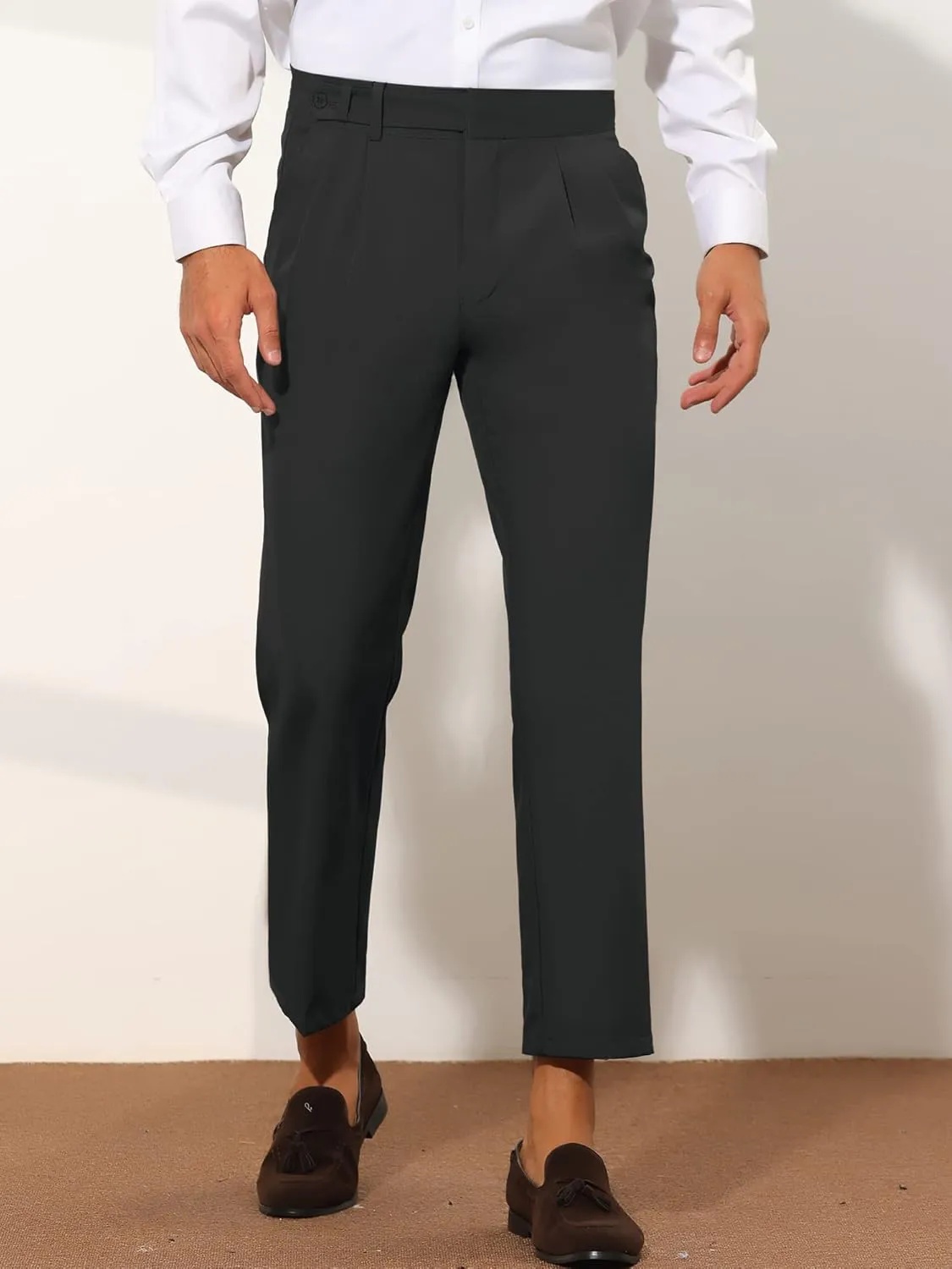 Lars Amadeus Cropped Dress Pants for Men's Slim Fit Pleated Front Solid Business Chino Trousers