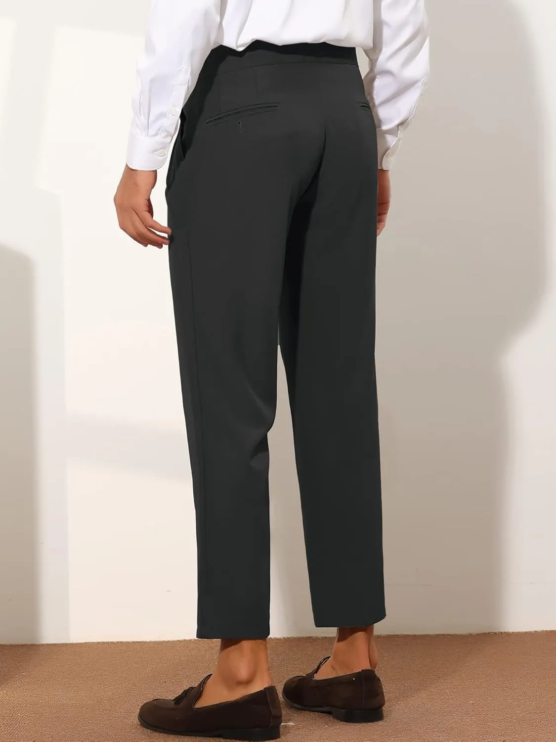 Lars Amadeus Cropped Dress Pants for Men's Slim Fit Pleated Front Solid Business Chino Trousers